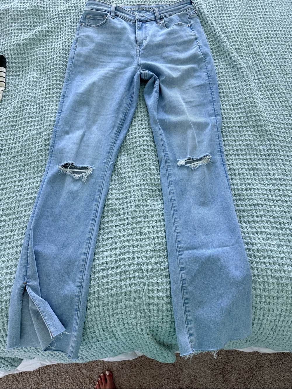 American Eagle Outfitters Light Wash Distressed Flare Jeans